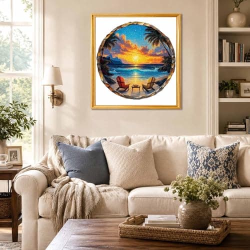 Wooden Puzzle for Adults, Sunset Beach Wooden Jigsaw Puzzle, Unique Shape Wooden Puzzles 200 Large Pieces, Challenging Outdoor Nature Scene Jigsaw Puzzles, Beatiful Artwork Wall Decor 11 * 10.9in - Thumbnail 4