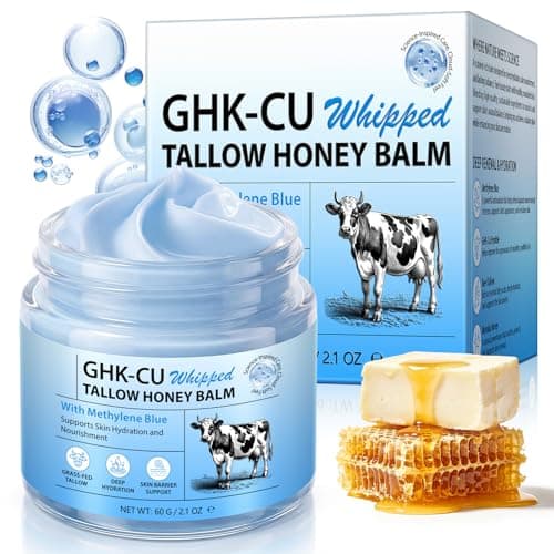 GHK-Cu Copper Peptide Face Moisturizer Cream for Dry, Mature or Compromised Skin – with Methylene Blue, Manuka Honey, Vitamin E, Tallow & Jojoba Oil – Deep Hydration Face Cream for Men & Women