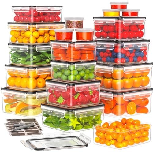 TOPCHASE 40 PCS Food Storage Containers with Lids Airtight (20 Containers & 20 Lids) - Plastic Food Containers for Kitchen Storage Reusable BPA-Free Leakproof Meal Prep Container with Labels & Pen