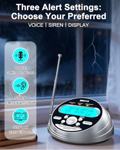 Emgykit MD319 NOAA Weather Alert Radio with S.A.M.E Localized Programming, 23 County Codes & 80+ Emergency Alerts, Battery Backup, Alarm Clock, External Antenna and Warning Light for Home & Emergency - Thumbnail 5