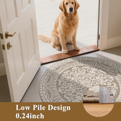 U'Artlines 4ft Round Area Rug Non Slip Low Pile Circle Floor Mat Beige - Thumbnail 4