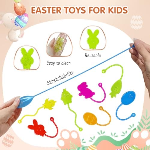 Easter Sticky Hands Bulk 42 PCS Party Favors for Kids Easter Egg Fillers Basket Stuffers Stretchy Sticky Hand Toy Goodie Bag Stuffers Classroom Prizes for Kids Toys Carnival Birthday Party Supplies - Thumbnail 4