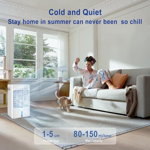 Portable AC Fan, Mini Air Cooling Fan with 3 Speeds,Air Conditioner with 120° Oscillating & 1-8H Timer, Air Cooler Fan with cooling mist,Ventilador portatil de CA for Bedroom Office-900ml water tank - Thumbnail 2