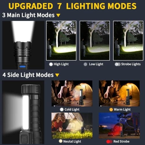 ZioeYiue Rechargeable Flashlights High Lumens, 7Mode Super Bright Flashlight Powerful, Adjustable Tactical Flash Light High Powered, LED Flashlights for Home Emergency Hunting Camping Essentials Gear - Thumbnail 4
