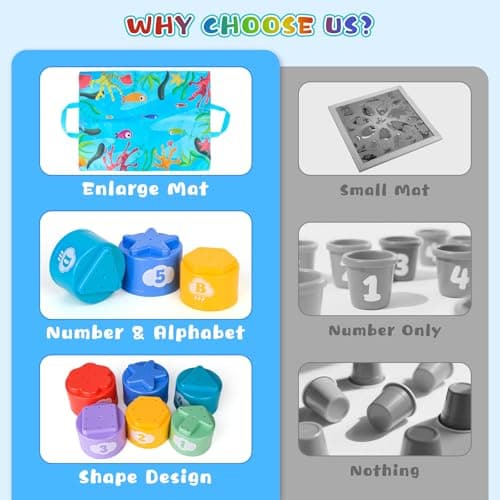 MPQMPQ Montessori Baby Toys, Fishing Game with Stacking Cups & Mat, Educational Baby Toys for Learing Number Counting & Color Sorting, Birthday Gift for Toddler Boy Girl 18 Months+ - Thumbnail 5