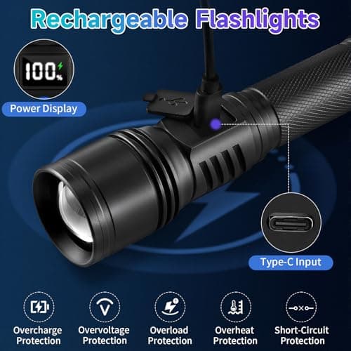 Rechargeable Flashlights High Lumens 2Pack, 5Modes Super Bright Flashlight Rechargeable, LED Flashlight Powerful, Handheld Tactical Flash Lights for Home Emergencies Camping Essentials, Gifts for Men - Thumbnail 4