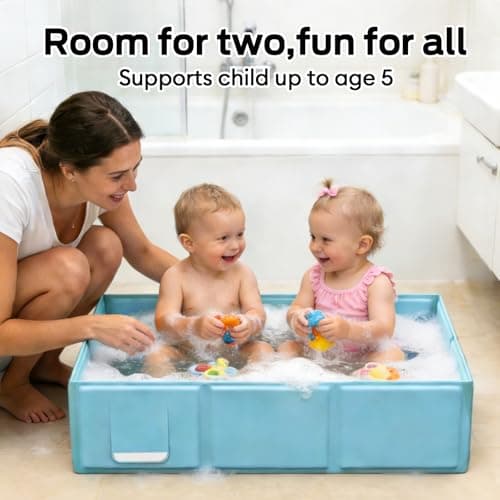 Totiro Collapsible Baby Bathtub, Foldable Infant Bath Tub with Non-Slip Base, Portable Travel Baby Bath for Newborns & Toddlers Indoor Outdoor Use, Baby Shower Gift, Blue - Thumbnail 2