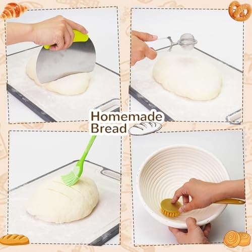 Tomshub Sourdough Starter Kit,9 Inch Round & 10 Inch Oval Banneton Bread Proofing Basket with Dough Whisk Bread Lame Dough Scraper Bowl Scraper Silicone Brush Sourdough Bread Baking Supplies - Thumbnail 3