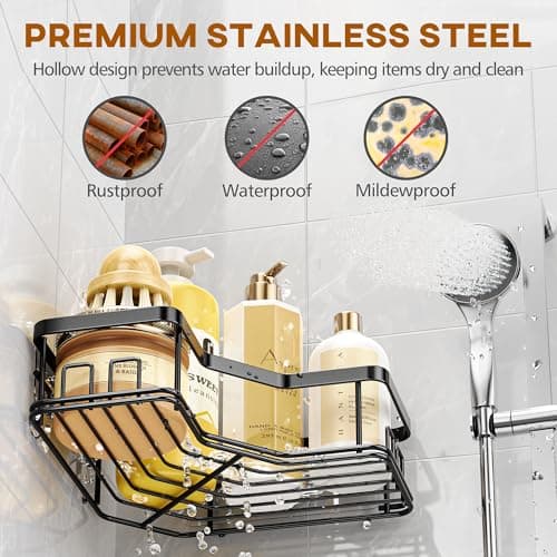 MAXIFFE 3 Pack Corner Shower Caddy with Soap Holder, Large Capacity Sturdy Easy Install No Drilling Stainless Steel Hold 40 LBS Shower Organizer Shelves Rack Storage for Family Renters Bathroom, Black - Thumbnail 5