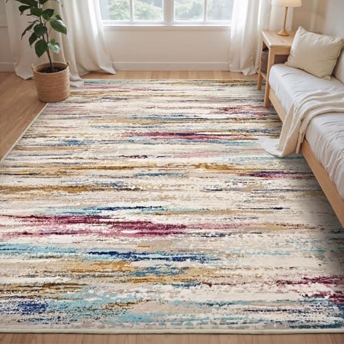 tchdio 6x9 Area Rugs for Living Room, Colorful Modern Abstract Area Rug, Washable Kids Rugs for Playroom, Non Slip Soft Nursery Rug, Stain Resistant Large Carpet for Bedroom, Multi Color - Image 1