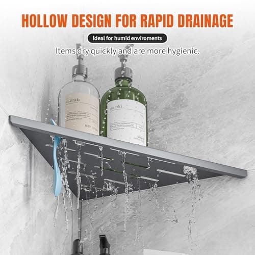 HBXS Corner Shower Shelves with Rozar Hole,Rustproof Stainless Steel Shower Caddy Organizer Modern Sturdy Corner Shelf for Shower,10" Large Capacity No-Drill Rack Storage Bathroom Accessories,Sliver - Thumbnail 5
