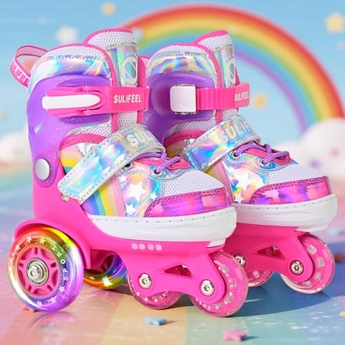 SULIFEEL Rainbow Unicorn 4 Size Adjustable Roller Skates for Girls Boys for Kids Ages 3-5 5-8 6-12 Children Skates Indoor Outdoor - Thumbnail 2