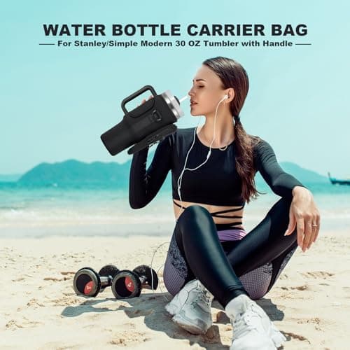 BULKITEM 30oz Water Bottle Carrier Bag with Phone Pocket for Black Stanley 30 oz Tumbler with Handle, Black Insulated Neoprene Cup Holder Pouch Strap for Valentines Stanley Cup Accessories - Thumbnail 2