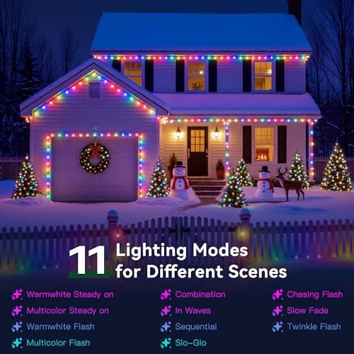 Soagrc Outdoor Christmas Lights, 400LEDs 131FT Christmas Tree String Lights, IP67 Waterproof 11 Modes Warm and Multicolor Holiday Lights with Remote for House Yard Xmas Decorations - Thumbnail 4