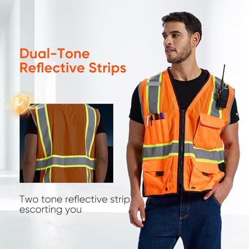 SRsafety High Visibility Vest, Security Vest with 9 Pockets,Mesh Safety Vest for Construction Workers Sanitation Workers - Thumbnail 2