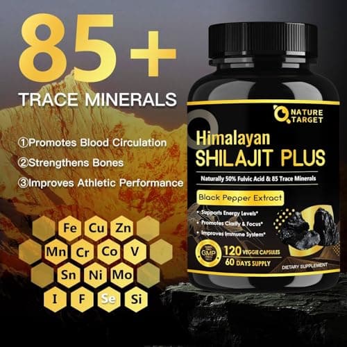 NATURE TARGET Shilajit | Shilajit for Men & Women | Fulvic Acid & Trace Minerals | 500mg Maximum Potency Better Than Shilajit Resin | 120 Capsules - Thumbnail 6