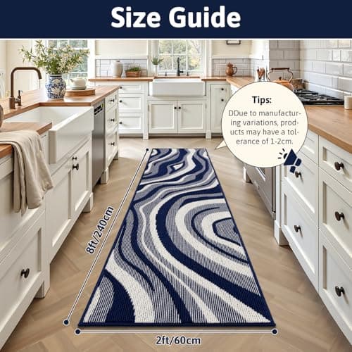 Yamaziot Washable Hallway Runner Rug 2x8 – Non Slip Modern Abstract High-Low Textured Kitchen Runner Rug, Boho Carpet Runner for Kitchen, Entryway, Bedroom, Laundry, Navy Blue - Thumbnail 2