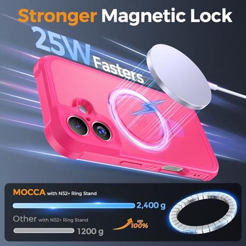 MOCCA Design for iPhone 16 Case with Magnetic Invisible Stand [Full Camera Protection] [Compatible with Magsafe] Military Drop Shockproof Translucent Matte Phone Case Cover 6.1",Hot Pink - Thumbnail 2