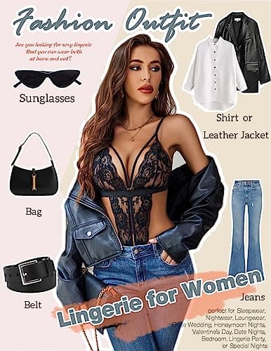 Avidlove Mothers Day Gifts for Wife Sexy lingerie Lace Bodysuit Underwear (Black X-Large) - Thumbnail 5