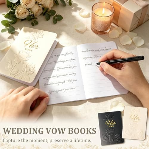 SEEBERY Wedding Vow Books His and Hers - 3D Embossed Cover with Gold Foil, 28 Lined Pages - Premium Wedding Gift & Registry Must Haves for Bride to Be - Ceremony Essentials & Registry Search - Thumbnail 6