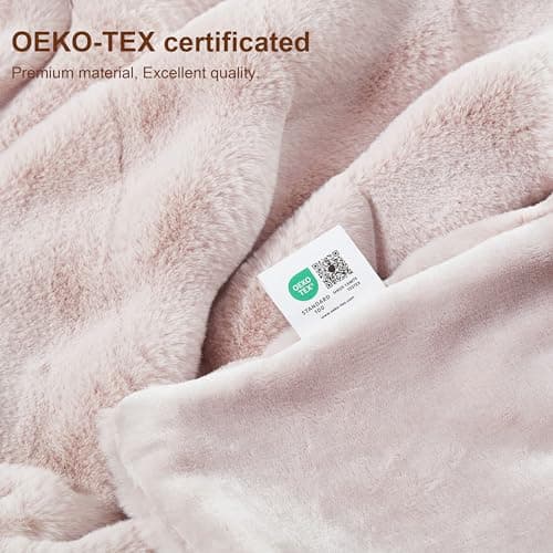 DREAMNINE Extra Large Premium Soft Fluffy Faux Rabbit Fur Blanket Full Size 70" x 80", Decorative Big 3D Plaid Warm Thick Fuzzy Bed Fur Blankets for Winter, Luxury Shaggy Cute Plush Furry Blanket,Pink - Thumbnail 5