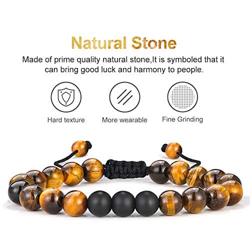 M MOOHAM Birthday Gifts for Men Bracelets - Beaded Tiger Eye Natural Black Lava Rock Stone Bracelets Unique Gifts for Men Who Want Nothing - Thumbnail 4