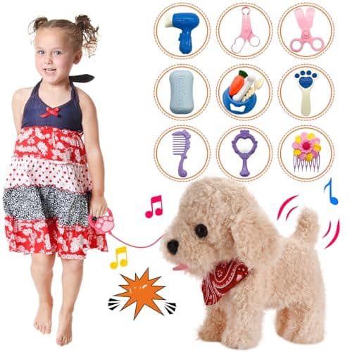 GOBRILLFUN Interactive Walking Plush Puppy Toy Dog, Remote Control Electronic Robot Dog Realistic Wagging Tail, Rich Grooming Set, Gift Toy for Girls & Boys, Kids Age 3, 4, 5, 6 (Accessories Updated) - Thumbnail 3