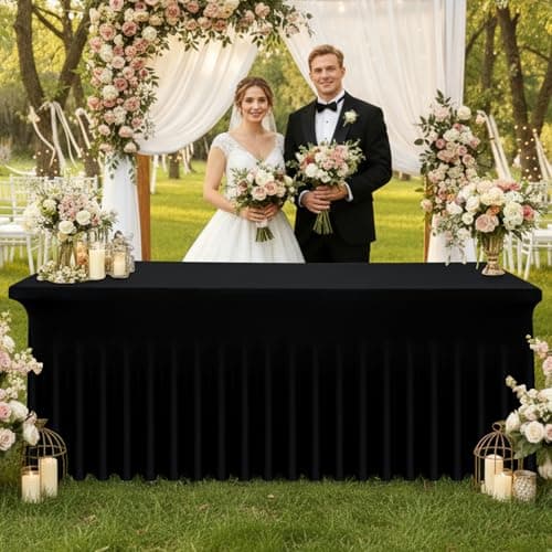 Moosfor Spandex Fitted 6FT Rectangle Tablecloth 2 Pack, Elastic Stretch Wrinkle Resistant Table Skirt, Washable Reusable Table Cover for Wedding, Banquet, Party, Events (Black, 72Lx30Wx30H Inch) - Thumbnail 2