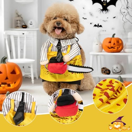 NACOCO Halloween Dog Chainsaw Costume - Pet Cosplay Clothes Cat Special Outfit Apparel Adjustable Puppy Party for Small Medium and Large Dogs(Yellow Chainsaw, L) - Thumbnail 4