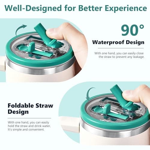 Replacement Straw Lid for Stanley 40 oz Tumbler with Double Straw, Leak-Proof Clear Flip Top Compatible with Stanley Quencher H2.0, Seafoam - Thumbnail 5