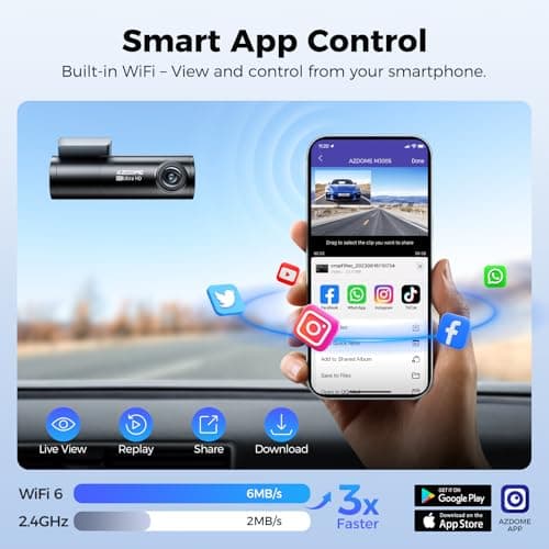 AZDOME M300S 4K Ultra HD Dual Dash Cam Front and Rear, Free 64GB Card, Built-in WiFi GPS Voice Control Car Camera, Night Vision, ADAS, 24 Hours Parking Monitor, Loop Recording (Matte Black) - Thumbnail 3