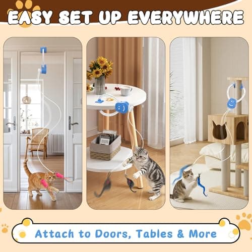 Automatic Cat Toy for Indoor Cats, Interactive Door Hanging Cat Toy with Smart Touch Restart, USB Rechargeable Cat Teaser with Elastic Rope, Adjustable Height Cat Toy for Kittens & Adult Cats (Blue) - Thumbnail 2