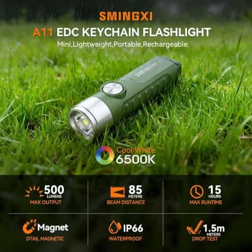 SMINGXI A11 Rechargeable Keychain Flashlight -Pocket Mini Flashlight,Key-Chain 500 High Lumens,EDC Flashlights,Waterproof Small Lightweight for Everyday Carry, Camping, Hiking, Emergency - Thumbnail 2