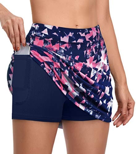 CHICHO Athletic Skirt with Pockets,Junior Sport Skirts High Waist with Pockets Golf Skirts Breathable Tennis Skorts Stretch Athletic Skort Sun Protection Drawstring Homewear Medium Multicolor - Thumbnail 2