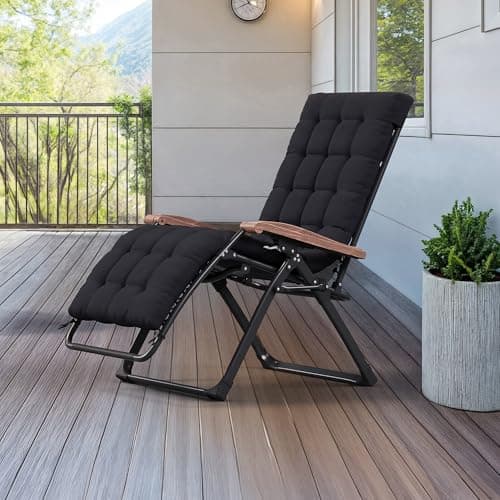 PURPLE LEAF Oversized Outdoor Reclining Chair Patio Zero Gravity Chaise Lounge Folding Chair with Removable Cushion Adjustable Headrest for Lawn Camping Beach Pool Black - Image 1