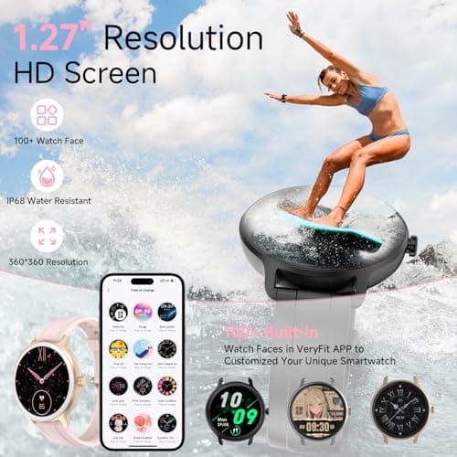 PROTKPETS Smart Watches for Women Men 1.27" HD Fitness Tracker with Heart Rate/Sleep/Step/SpO2 Monitor, IP68 Waterproof Watch for Android iOS (Pink) - Thumbnail 2