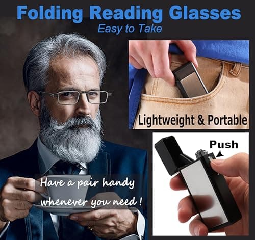 TOVEEN Compact Folding Reading Glasses for Men, Lightweight Ultra Thin Anti Blue Ray Readers with Durable Portable Case 3.5+ - Thumbnail 2