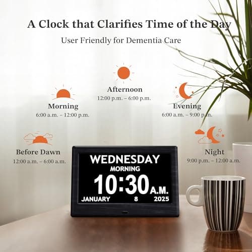 7'' Digital Clocks, 12 Reminders & 6 Alarms, Dementia Clock with Date and Time for Elderly, Auto-Dimming, Button & Remote Control, Auto DST, Digital Calendar for Seniors Large Display, Black Woodgrain - Thumbnail 5