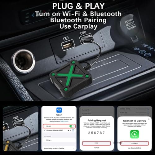 Velontork Wireless Carplay Adapter, Carplay Wireless Adapter for iPhone car Play Adapter, Plug & Play, No Latency for iPhone iOS10+ (Green) - Thumbnail 3