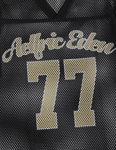 Aelfric Eden Cropped Jersey for Women Mesh Boxy Y2k Shirts V Neck Graphic Tees Football Number Streetwear T Shirt Tops Black - Thumbnail 6