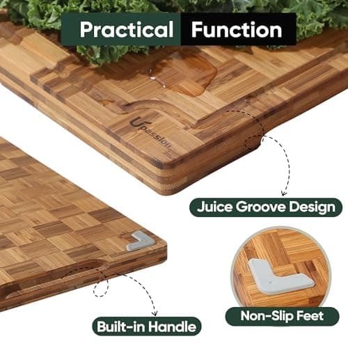 Heavy Duty Bamboo Cutting Board Set 3 Pack Non Toxic Charcuterie Board Book Wood Cutting Boards for Kitchen Solid End Grain Wood Chopping Board Large Butcher Block - Thumbnail 3