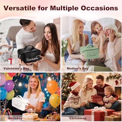 VBAIFAyy Personalized Makeup Bag with Custom Name - Large Capacity Travel Cosmetic Organizer, PU Leather Toiletry Bag for Women, Mothers Day Gift Idea with Handle & Dividers - Thumbnail 6