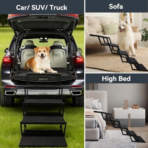 Dog Stairs for Car, Foldable Dog Steps for Large Dogs, 5-Step Ultra-Lightweight Non-Slip Dog Ramps Supports Up to 200 lbs, Suitable for SUV,Truck, Sofas, Bed - Thumbnail 6