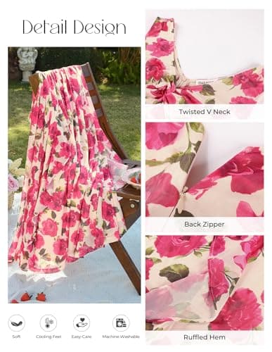 GRACE KARIN Women's Summer Sleeveless Maxi Dress V Neck Floral Wedding Guest Dress Beach Vacation Clothes Pink Floral XL - Thumbnail 2