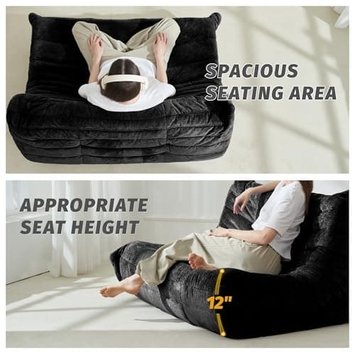 Homguava Bean Bag Chair, Giant Beanbag Chairs for Adults, Memory Foam Fireside Chair, Large Lazy Floor Sofa, Sofa Couch with High-Rebound Foam, Lounge Chair for Living Room, Bedroom (Black, Loveseat) - Thumbnail 4