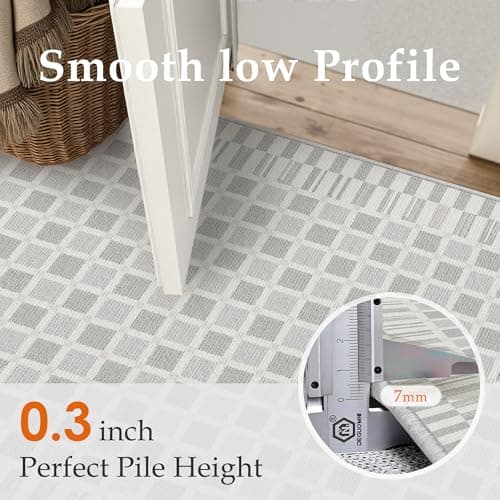 PureCozy Grey 8x10 Area Rug for Living Room Machine Washable Large Checkered Rugs Non-Slip Stain Resistant Low Pile Boho Accent Indoor Office Throw Carpet for Bedroom Playroom Nursery - Thumbnail 5