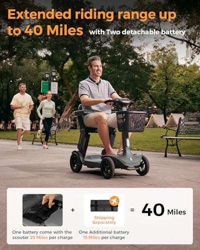 Paiseec S3 Pro Mobility Scooters for Adults, 40 Miles Long Lasting Mobility Scooter, Lightweight Travel Scooter for Seniors, 300 lbs Capacity, AI Speed Control, 250W Motor (Grey-40miles-S3) - Thumbnail 2
