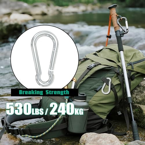Prowin 30PCS M6 Heavy Duty Spring Snap Hook Carabiners, 2.36" Galvanized Steel Clips, 530LBS Capacity, Quick Link for Backpack, Hammocks, Camping, Hiking, Swing, Keychain, Outdoor Activities - Thumbnail 5