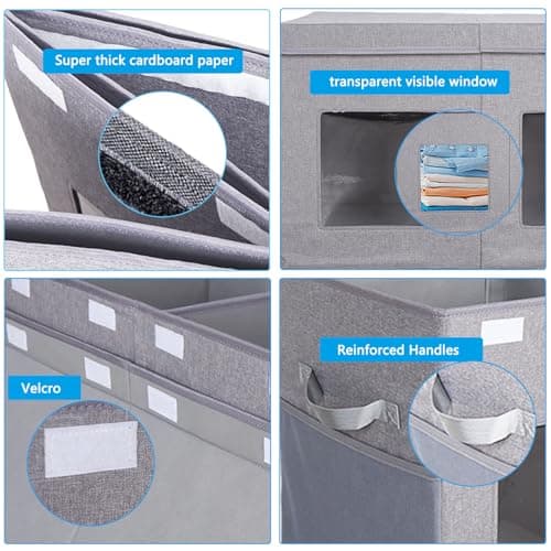 Legestori Large Stackable Storage Bins with Lids, Collapsible Sturdy Storage Organizer Boxes Bins Baskets, Foldable Closet Organizer Baskets for Home (Grey, M) - Thumbnail 6