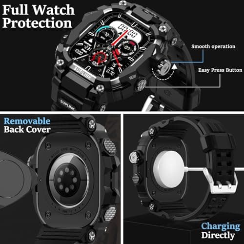SUPLINK Rugged Case with Sport Band for 44mm Apple Watch Bands for Men, Compatible with Apple Watch Series SE 3/SE 2/SE/6 5 4, Protective Bumper Cover for iWatch Bands (Black) - Thumbnail 4